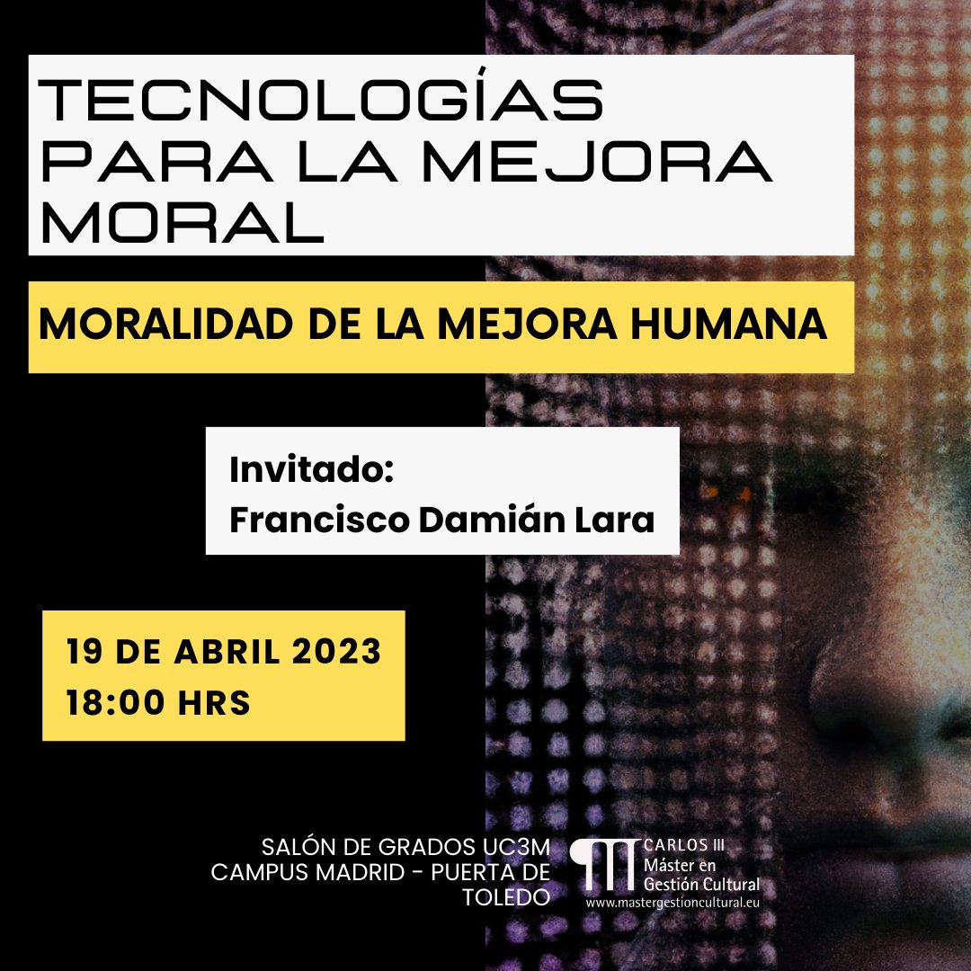 scd_mgc's tweet photo. 🔜19 DE ABRIL A LAS 18:00h. Encuentro con Francisco Damián Lara, para conversar sobre el uso de las inteligencias artificiales como instrumento de mejora moral. ¡No te lo puedes perder!🤖
📍Salón de Grados de la UC3M- Puerta de Toledo
#franciscodamian #SCDMGC #SCD23 #MGC20ed https://t.co/2uhYZMOWfv