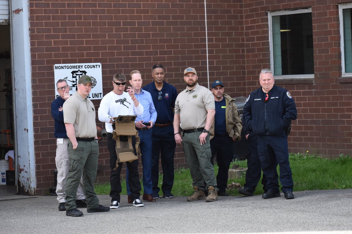 MontCoPASheriff's tweet photo. Special thanks to the folks @BostonDynamics for demonstrating Spotยฎ, an agile inspection robot to @MontcoPA and @FBI officials at the request of @MontCoPASheriff Bomb Squad at the Montgomery County Fire Academy today #waveofthefuture https://t.co/CkiQro2Pf8