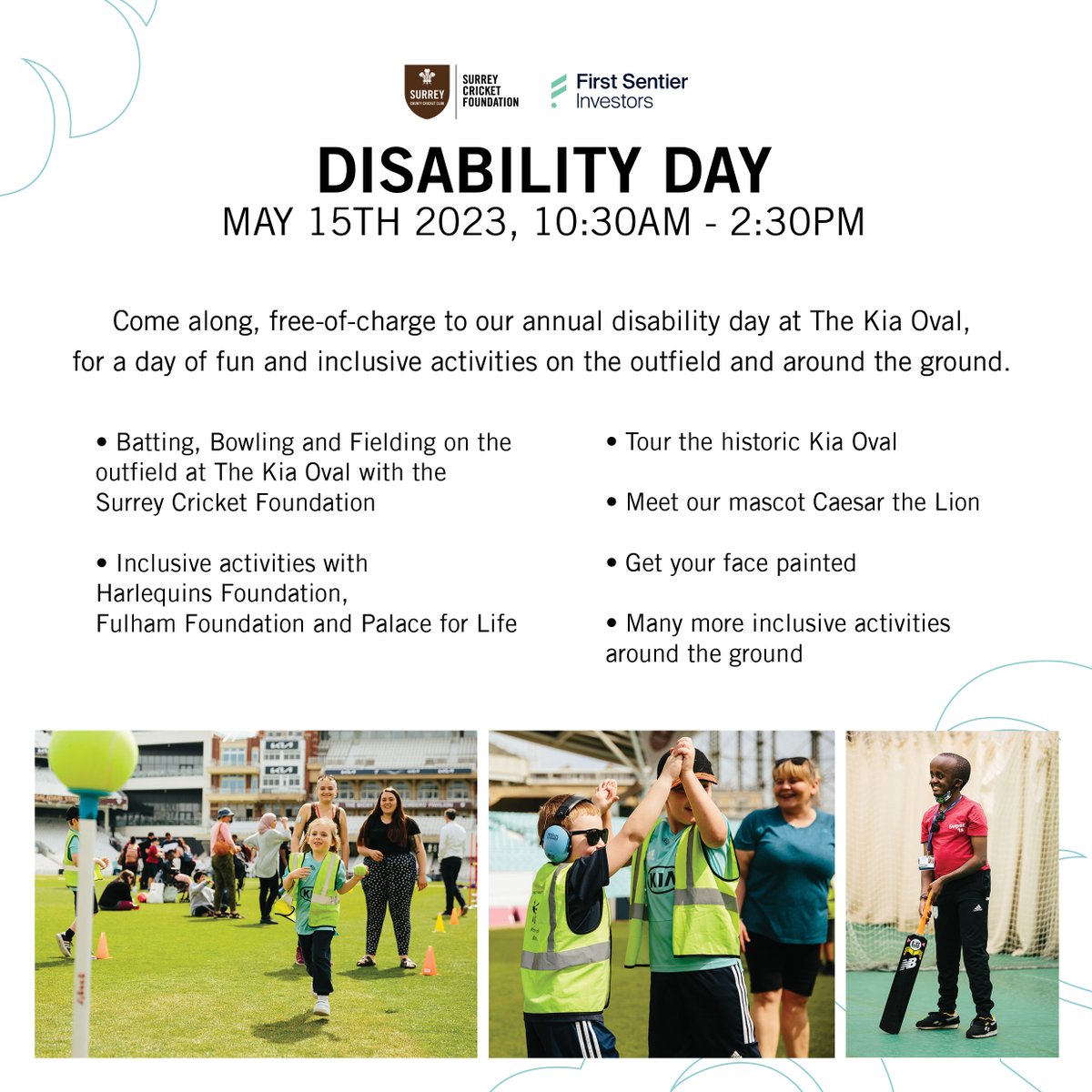 Disability Day will return to The Kia Oval on 15th May 2023 🎉🎉
The day will be jam-packed with fun activities, and is open to schools, community groups, small groups, and individuals. 

📩 Email disability@surreycricket.com to book your place now!