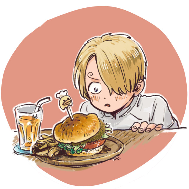 sanji (one piece) 1boy blonde hair male focus hair over one eye food solo blue eyes  illustration images