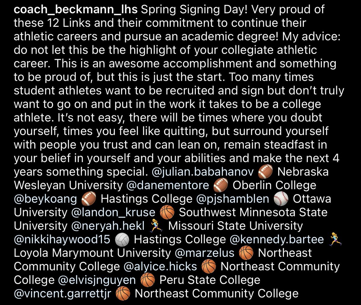 Spring Signing Day! Congrats to our newest #NextLevelLinks⛓ <a href="/kruse_landon/">Landon Kruse</a> 🏀 <a href="/neryah_12/">Neryah Hekl .</a> 🏃‍♀️ <a href="/nicole_haywood_/">nicole haywood</a> 🏐 <a href="/kennedy_225/">Kennedy Bartee</a> 🏃‍♀️ <a href="/MarzMcCulley/">Marcelus McCulley</a> 🏀 Alyice Hicks 🏀 <a href="/elvisjnguyen/">Elvis J Nguyen</a> 🏀 Vincent Garrett 🏀 <a href="/julian14baba/">Julian Babahanov</a> 🏈 <a href="/DaneMentore/">DANE MENTORE</a> 🏈 <a href="/beykoang/">beykoang</a> 🏈 PJ Shamblen ⚾️
