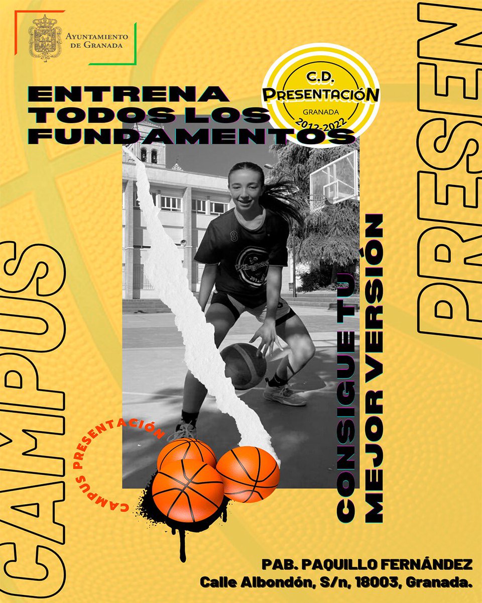 CDPresenGranada's tweet photo. 🏀🏀Ya esta aquí la segunda edición de nuestro Campus de Tecnificación!!

📅 del 26 al 30 de Junio
⏰ De 9 a 14:00
Pabellón Paquillo Fernández
Desde los 7 años

Grupos reducidos 
Camiseta de juego
Mejora de tus fundamentos individuales 
Competiciones
Y muchas mas sorpresas!!💪🏻💪🏻 https://t.co/lLujK02dBv