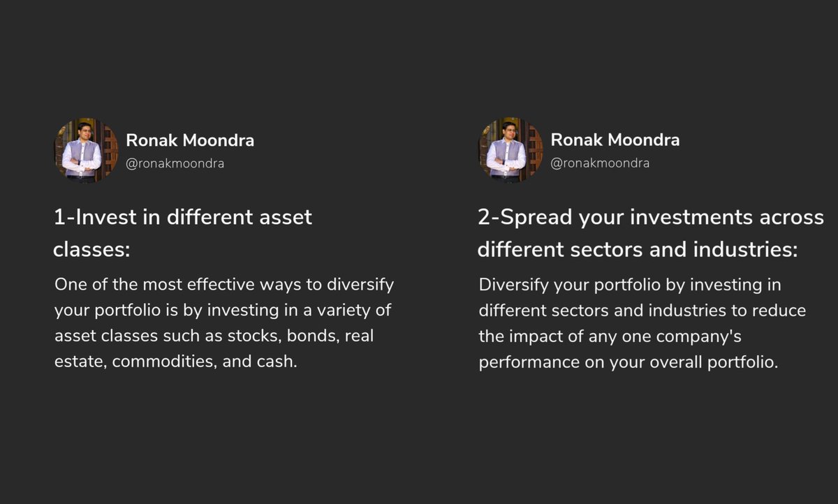 RonakMoondra's tweet photo. Diversify your portfolio and reduce risk with these tips from @RonakMoondra

#InvestmentTips #Diversification #RiskManagement #ronakmoondra #ronakmoondratweets https://t.co/OJnavxuGr4