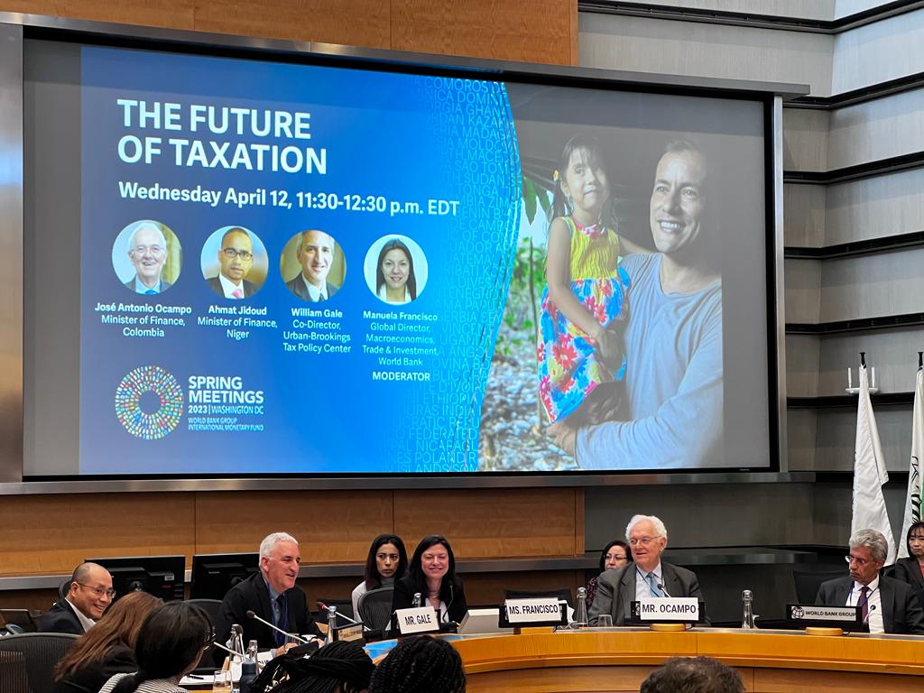 FardousAsem's tweet photo. Exciting discussions at the @WorldBank  #SpringMeeting2023 on the future of #taxation, including #carbontax &amp; #cleanenergy incentives! The panel emphasizes on acting now to build a healthier future for the planet &amp; its inhabitants. #climateaction #sustainability @JoseA_Ocampo https://t.co/RapzQASPVP