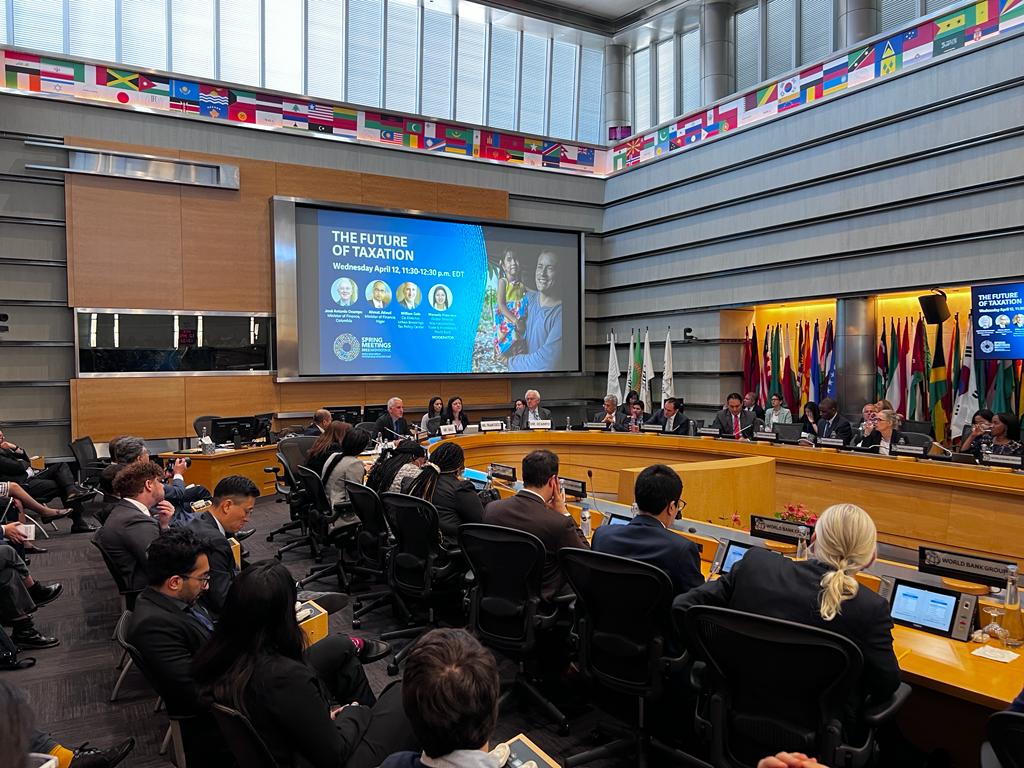 FardousAsem's tweet photo. Exciting discussions at the @WorldBank  #SpringMeeting2023 on the future of #taxation, including #carbontax &amp; #cleanenergy incentives! The panel emphasizes on acting now to build a healthier future for the planet &amp; its inhabitants. #climateaction #sustainability @JoseA_Ocampo https://t.co/RapzQASPVP