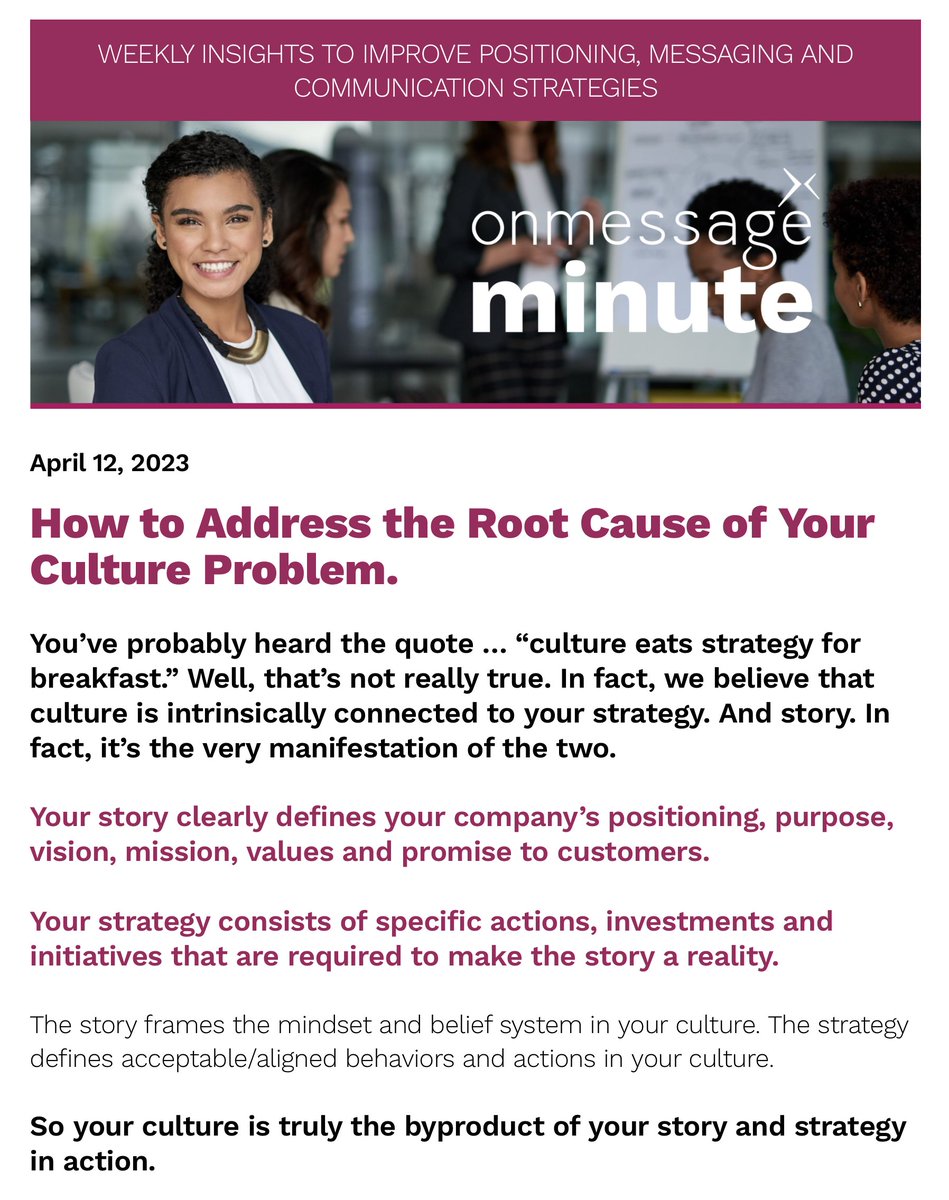 Don't miss this week's edition of the OnMessage Minute.

Join more than 30,000 business leaders who receive our insights in their inbox every Wednesday. Register here: lnkd.in/eQnd_TG

You can also read this week's edition online: lnkd.in/gN_W9wgc