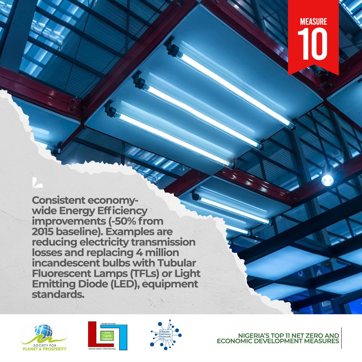 society_planet's tweet photo. DAY 10/11
#11DaysSPPCampaign #Top11Measures
#10: Consistent economy-wide #EnergyEfficiency improvements: Reduce electricity transmission losses & replace 4 million incandescent bulbs with Tubular Fluorescent Lamps (#TFLs) or #LEDs
Download: https://t.co/wLKYanGnvc
#NigeriaNDCs https://t.co/9uen8rPwb9