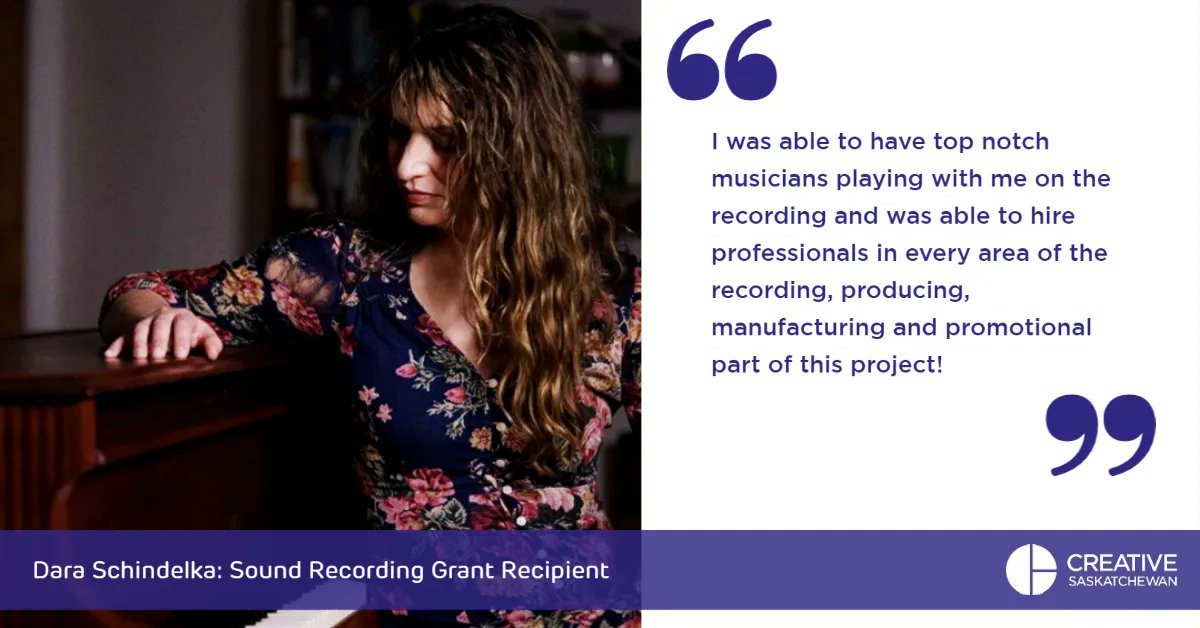 creativesask's tweet photo. The wonderful &amp; talented @DSchindelka utilized one of our Sound Recording grants last year, with great success! 💜🎵
https://t.co/9PjZ3uQUky 
Sign up for our newsletter on our website &amp; be the first to know about our upcoming 2023-24 programs! 👀
#CreativeSK #SKTalent #SKMusic https://t.co/lS98qdo0vB