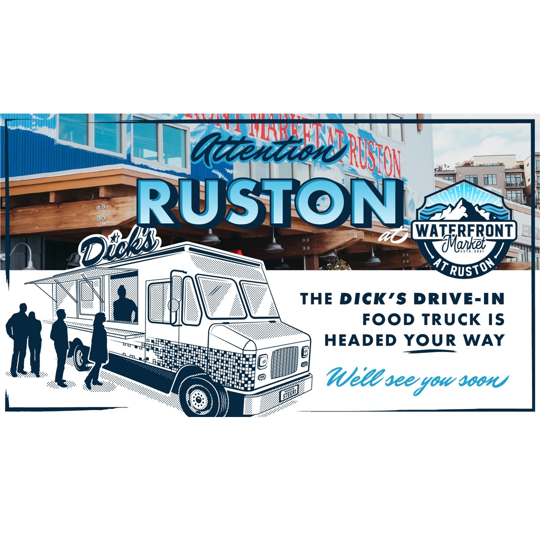 wmaruston's tweet photo. We are hosting the @DicksDriveIns's food truck this Saturday 11am-2pm. Get down here early as they will sell out! #tacomawa #rustonwa #proctordistrict #stadiumdistrict #pointdefiance #burgers #dicksdrivein #community https://t.co/WwY2Hs8CaO