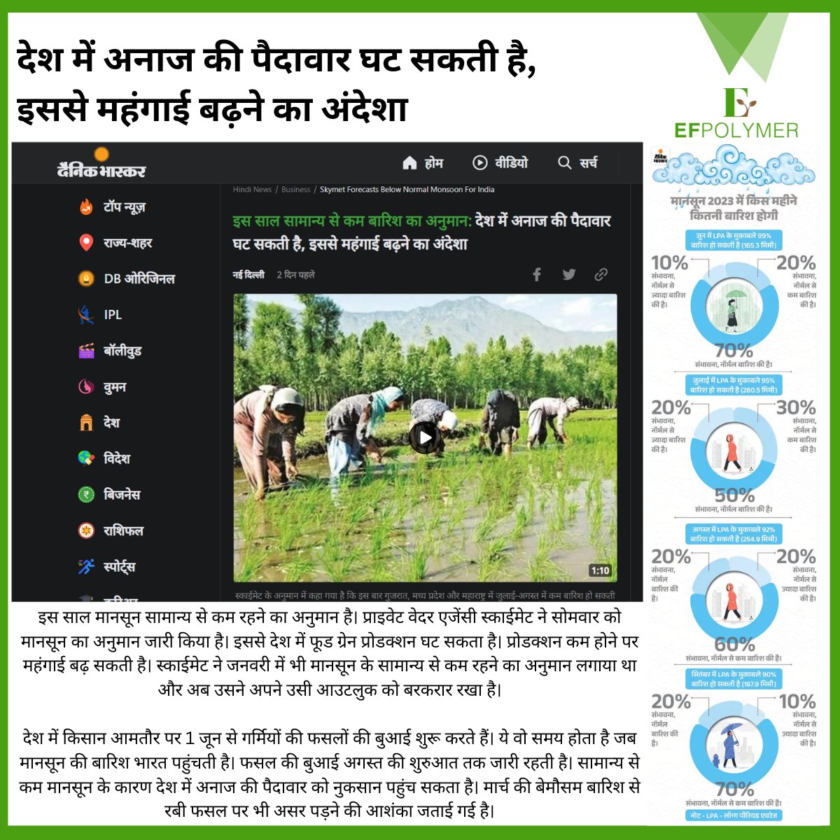 jainankit_'s tweet photo. 🚨ALERT: The lack of rainfall and low wheat crop yield is causing a surge in food prices and inflation. Climate change is not just an environmental concern, but it's also affecting our food systems. Let's prioritize sustainable solutions to ensure food security for all. #climate https://t.co/k73ySzbZF6