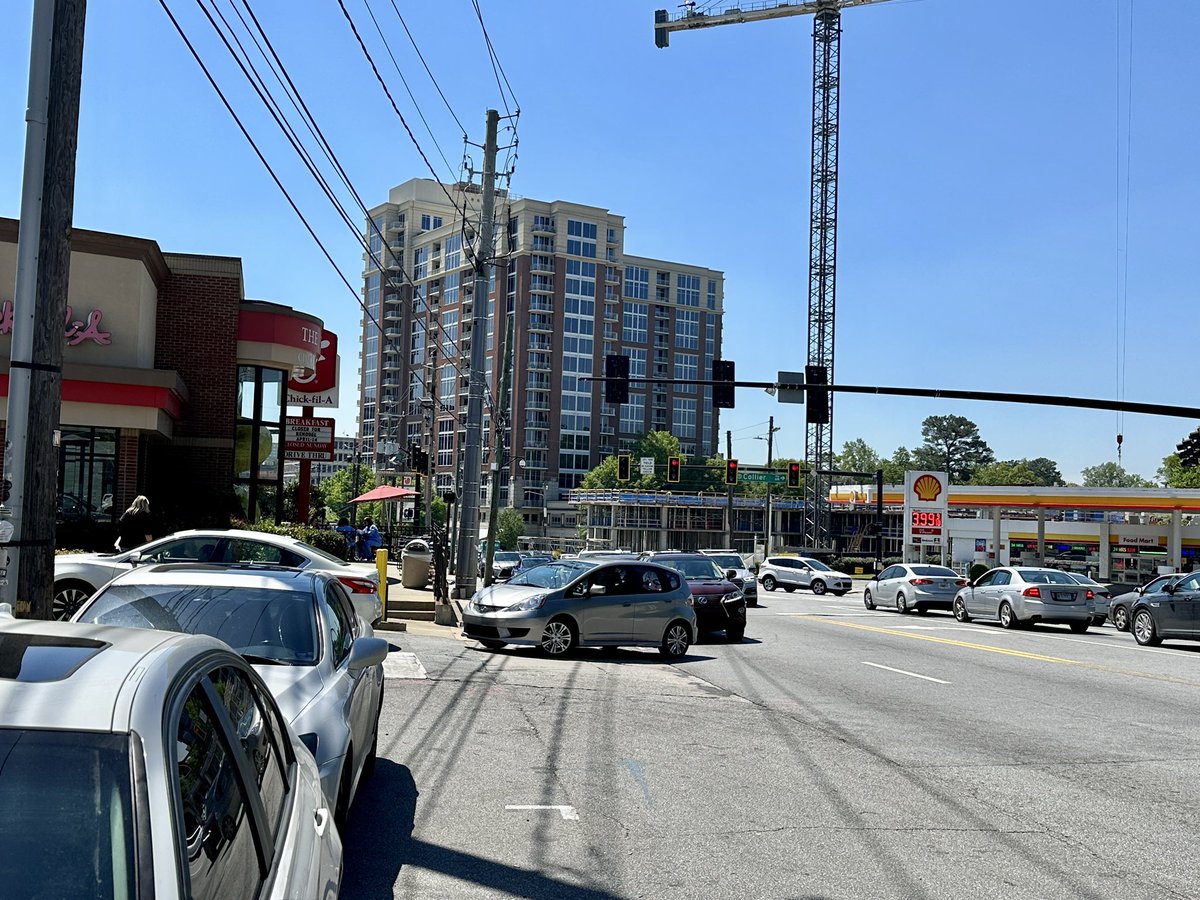 The Chick-Fil-A on Peachtree across from Piedmont Hospital will close after Thursday to rebuild bigger and better…and to fix traffic backups like this at lunchtime