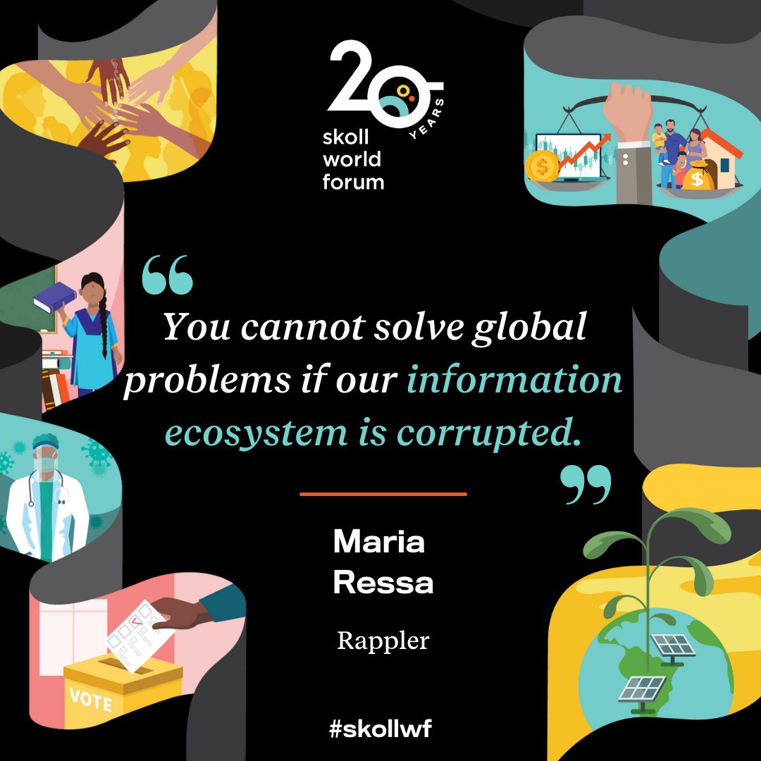 .@MariaRessa of @rapplerdotcom reflects on how #misinformation undermines democracy and the importance of journalism in the #SkollWF Opening Plenary.