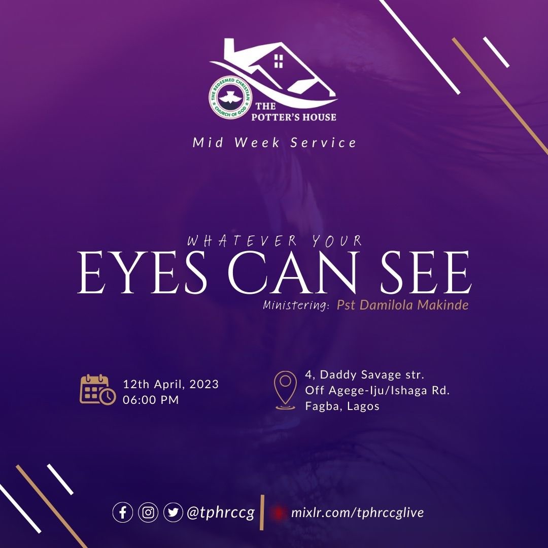 tphrccg's tweet photo. Join us by 6 PM today as we study on the topic: WHATEVER YOUR EYES CAN SEE

Why are the things we see so important? Come around tomorrow, let's discover the truth is God's word together.

Remember to share and invite a friend. https://t.co/pR3DYbyXm0