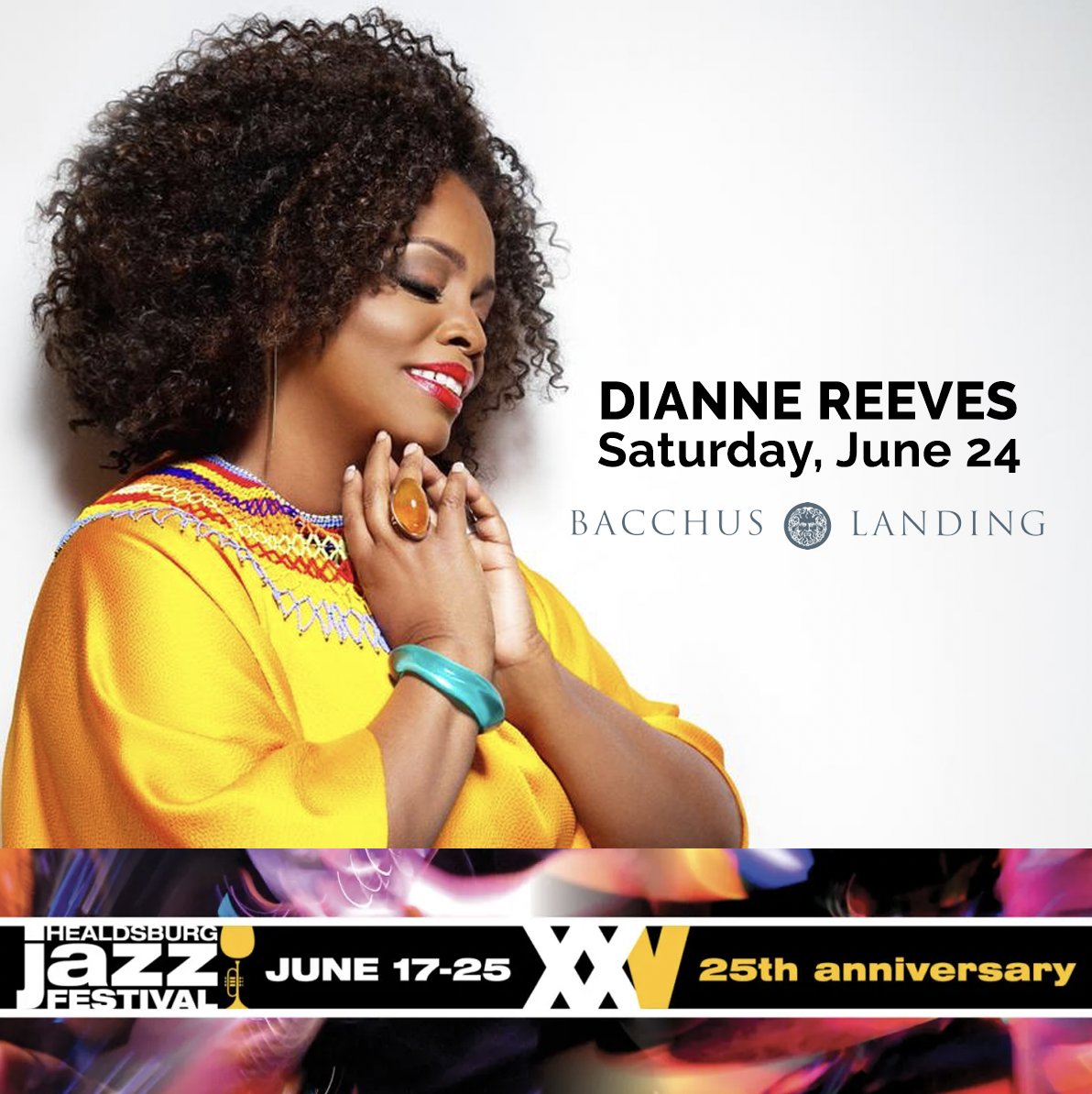 healdsburgjazz's tweet photo. Dianne Reeves is performing at Bacchus Landing at 7 pm Saturday, June 24. Tickets are available online now. https://t.co/VBi4nfR7dJ