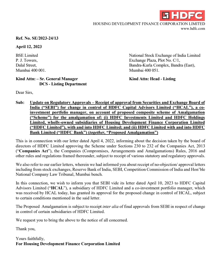 MarketVedantA's tweet photo. HDFC gets SEBI approval for change in control of HDFC Capital Advisors.

#HDFC #gets #SEBI #approval #changeincontrol #HDFCCapitalAdvisors #HCAL https://t.co/OVx0uBfxHw