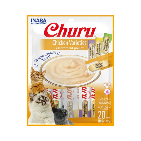 Azailard's tweet photo. I just received INABA Churu Chicken Lickable Creamy Purée Cat Treats 4 flavor Variety Pack 20 Tubes from Adorango via Throne. Thank you! https://t.co/ubgYVRX6r4 #Wishlist #Throne https://t.co/zJkKHNetX2