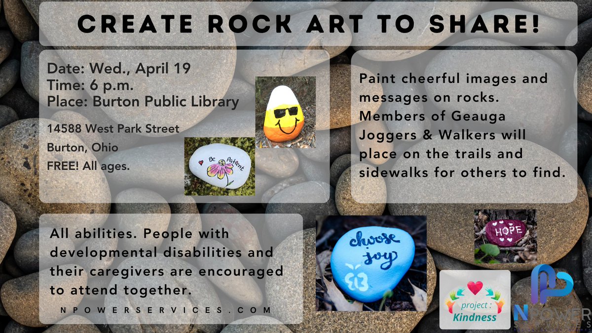 NPowerservices's tweet image. One week away! Join us at Burton Public Library Wed., April 19 at 6 p.m.! We&apos;ll rock our paints and spread some joy! #ProjectKindness 
bit.ly/3nofh1Y