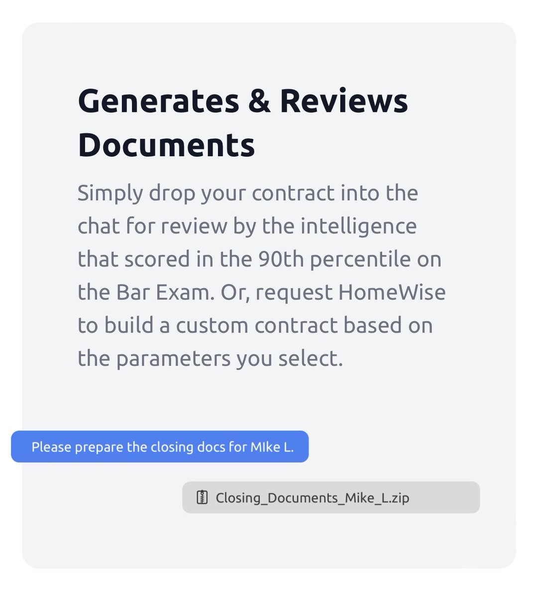 Tyler_Okland_MD's tweet image. HomeWise Copilot can also generate and review contracts...

Simply drag n' drop contracts into the chat for review (HomeWise scored higher than your contract lawyer on the Bar Exam)...

...Or, request @HomeWiseAI build a custom contract based on parameters you denominate.