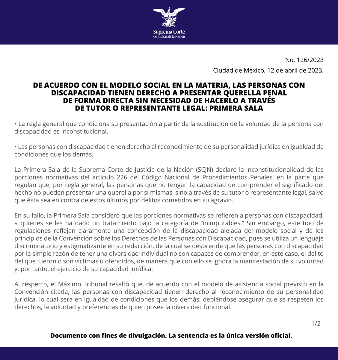 SCJN's tweet photo. Las personas con discapacidad tienen derecho a presentar querella penal de forma directa sin necesidad de hacerlo a través de tutor o representante legal: #PrimeraSalaSCJN

🔗 https://t.co/B7w1lL8IjS https://t.co/n2UTNTcJeW