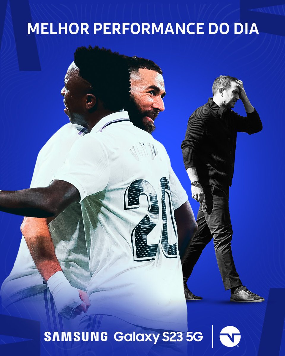 TNTSportsBR's tweet photo. Mais uma performance ABSURDA dessa dupla! 🔥 Vini Jr. e Benzema deixaram o Real bem perto da vaga na semi! #SAMCH #GalaxyS23 5G @SamsungBrasil https://t.co/SJqb5pRRSb