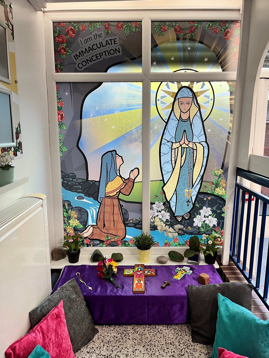 twothirdsdesign's tweet image. Catholic school prayer area #windowVinyl display