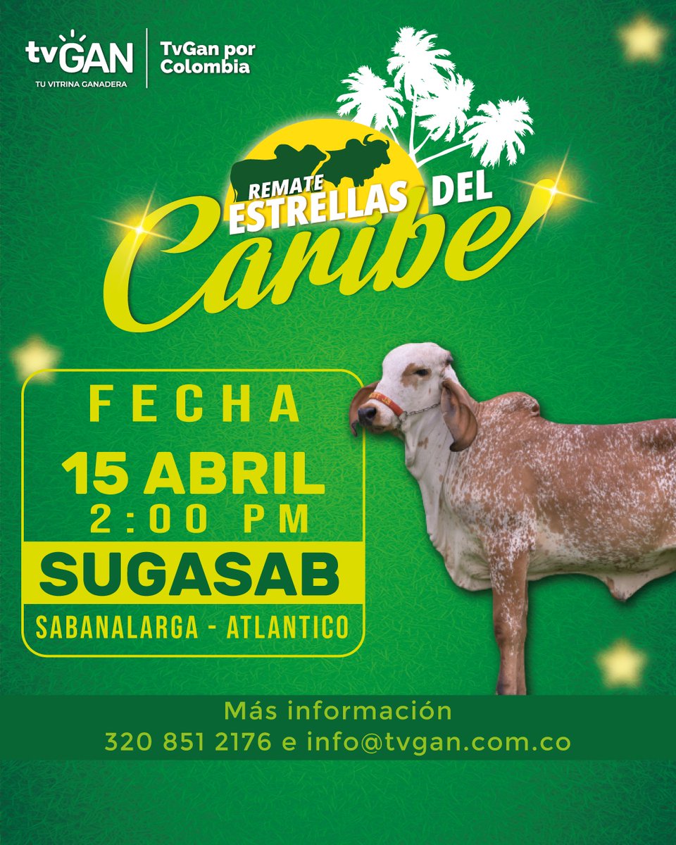 jflafaurie's tweet image. #ConstruyendoGanadería 

MAÑANA será la subasta Estrellas del Caribe en #Sabanalarga (#Atlántico) a partir de las 2:00 p. m.

Estos eventos comerciales hacen parte de la estrategia TVGAN por #Colombia.

¡#IMPERDIBLE!

@Fedegan
@TvGanColombia
#DerribandoMitos
#LlegamosATrabajar
