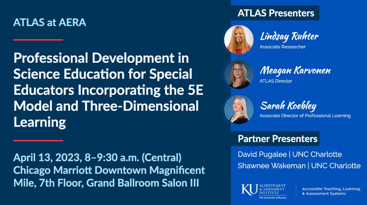 atlas4learning's tweet photo. The 5E-SESE project promotes #science #education for all students. Join project staff at 8 a.m. to learn more about how we’re supporting #teachers of students with extensive support needs.
#NGSS #NCME23 #AERA23 https://t.co/I2GMNJMim1