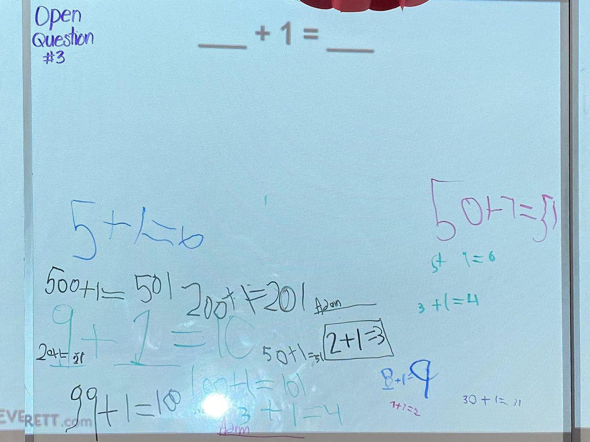 What number sentence can you make with _+1=_? Thank you as always to @BerkeleyEverett for helping my Ss engage their math thinking with open questions. #SwDcandoanything@ClarLoboWolves @KindronLaura @suzannehuerta @YehCathery @ErikaWiles