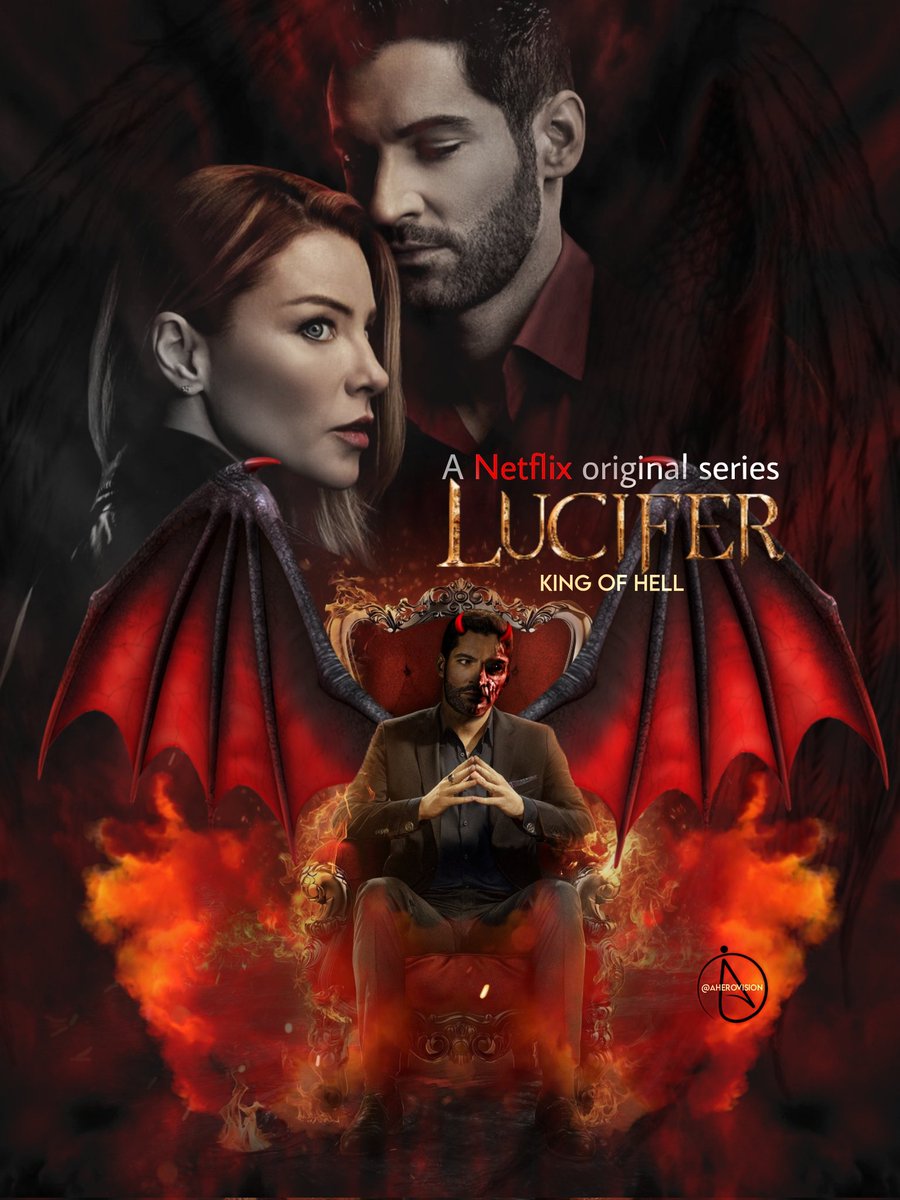 "King of hell" 🔥😈❤
 Hello. I made a new poster for <a href="/LuciferNetflix/">Lucifer</a>
 
Designed by @irenpod 
 IG : @aherovisi0n 
#Lucifer #Deckerstar #Poster #artwork #LuciferNetflix #PosterDesign  #luciferonnetflix