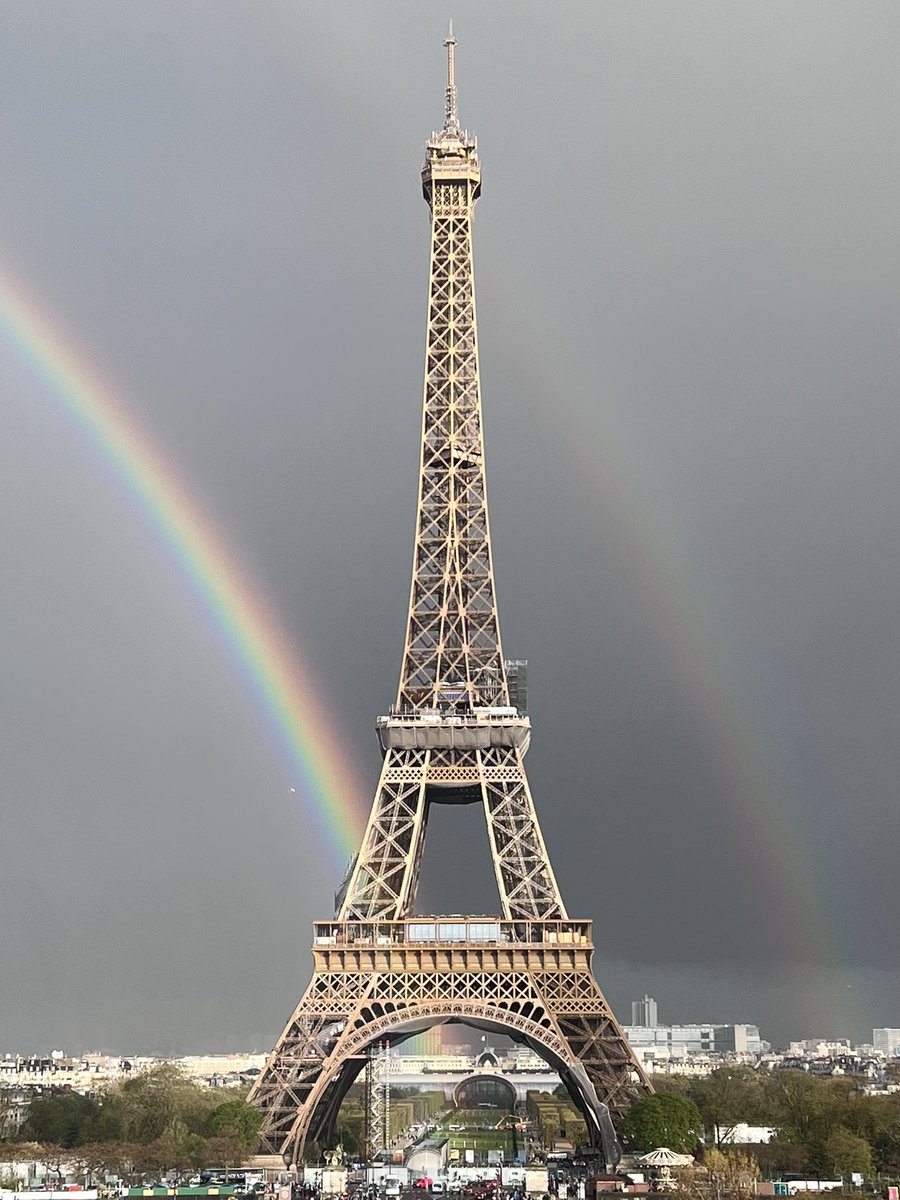 Nothing like a double rainbow at the #EiffelTower #paris