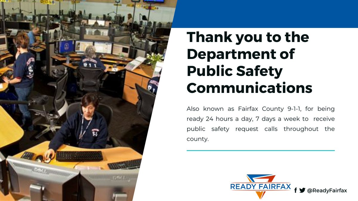ReadyFairfax's tweet photo. Thank you to the public safety communicators that work around the clock, 365 days a year, to keep us safe! #TelecommunicatorWeek https://t.co/TCPyD5fjlx