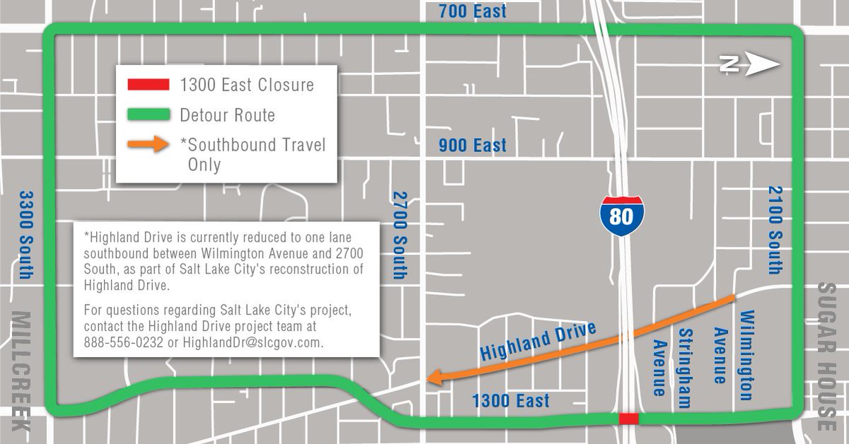 ROAD CLOSURE❗️ Our I-80 &amp; I-215 Renewed project team will close 1300 E over I-80 in SLC TONIGHT (4/13) through Friday morning (4/21) while they replace the 1300 E bridge over I-80. Use 700 E as an alt route. Visit udot.utah.gov/saltlakeeast for info.
