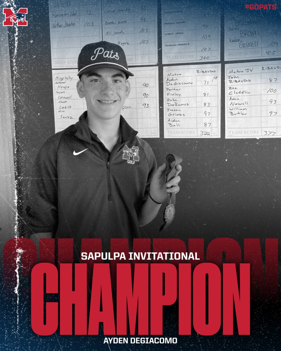 Our Varsity Boys Golf had a great day today at the Sapulpa Invitational and Ayden DeGiacomo took home 1st place! #Gopats