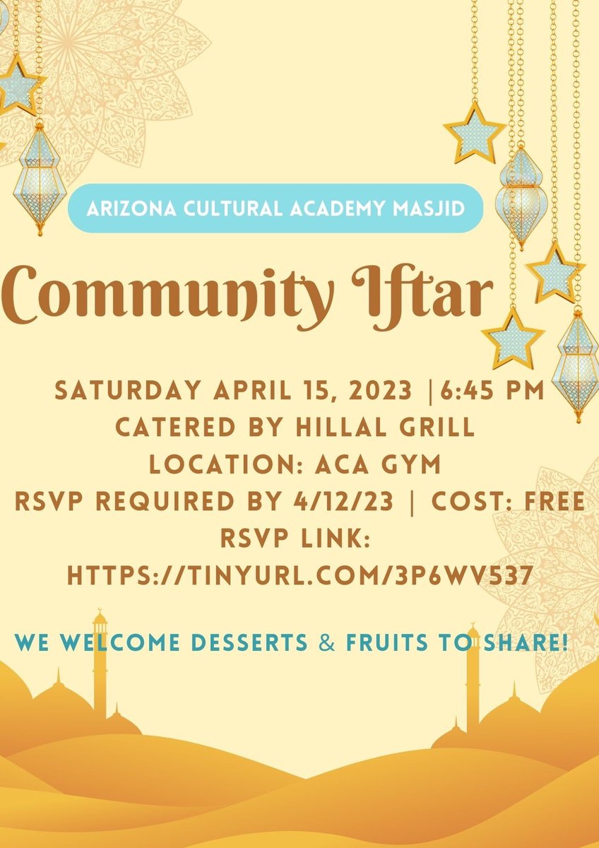 AcademyArizona's tweet photo. Join ACA for Community Iftar this Saturday! https://t.co/2fteHkB9aF