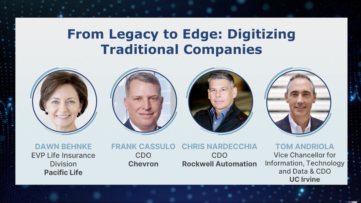 UCI's Center for Digital Transformation (@uci_cdt) on Twitter photo Great conversation at CDT's 2022 signature conference with Frank Cassulo, CDO <a href="/Chevron/">Chevron</a>, Dawn Behnke, EVP Life Insurance Division <a href="/pacificlife/">Pacific Life</a>, and Chris Nardecchia, CDO <a href="/ROKAutomation/">Rockwell Automation</a>, about how they are bringing the speed of technology to their companies.
bit.ly/3MGtBxC Great conversation at CDT's 2022 signature conference with Frank Cassulo, CDO <a href="/Chevron/">Chevron</a>, Dawn Behnke, EVP Life Insurance Division <a href="/pacificlife/">Pacific Life</a>, and Chris Nardecchia, CDO <a href="/ROKAutomation/">Rockwell Automation</a>, about how they are bringing the speed of technology to their companies.
bit.ly/3MGtBxC