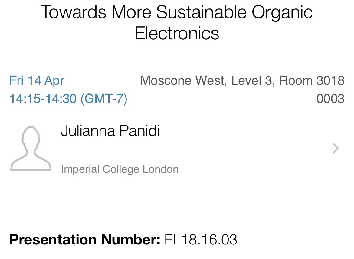 JuliannaPanidi's tweet photo. You want hear about Sustainability and Greener solvents for #OPVs ? ☀️♻️
Join me on Friday at 14:15 #S23MRS #EL18 https://t.co/aNYdCscJCM
