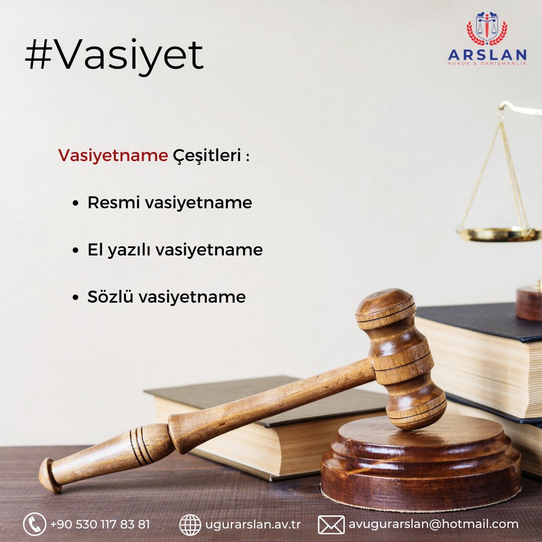 📌Detaylı bilgi ve iletişim için ;
 ☎ +90 530 117 83 81
📩avugurarslan@hotmail.com
🌐 ugurarslan.av.tr
---
#vasiyet #vasiyetname #vasiyetimdir #miras #mirascı #mirasavukatı #ankaraavukat #ankara #avukat #avukatbul #hukuk #hukukçu #yargı #avukatarıyorum #avukatuğurarslan