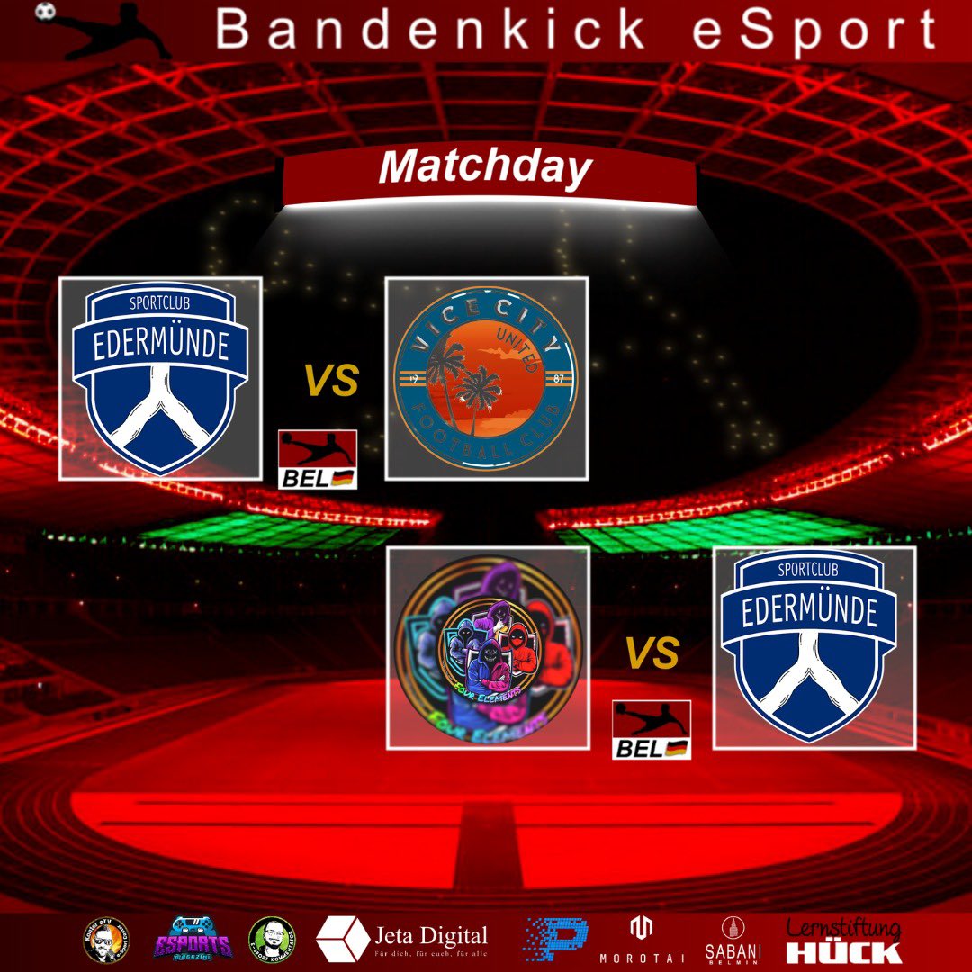 Bandenkick BEL Blue🥇
Spieltag 3
Heimspiel
🆚Vice City Utd
⏰20:20

Spieltag 4.
Auswärtsspiel
🆚Four Elements
⏰20:50

Live auf Twitch
______________
Bandenkick Partner:
<a href="/bandenkick/">Bandenkick</a>
<a href="/lernstiftung/">Lernstiftung Hück</a>
<a href="/MagazineClubs/">eSports Magazine Pro</a>
______________
Unsere Partner:
@octavia_ag_
@fzmedia