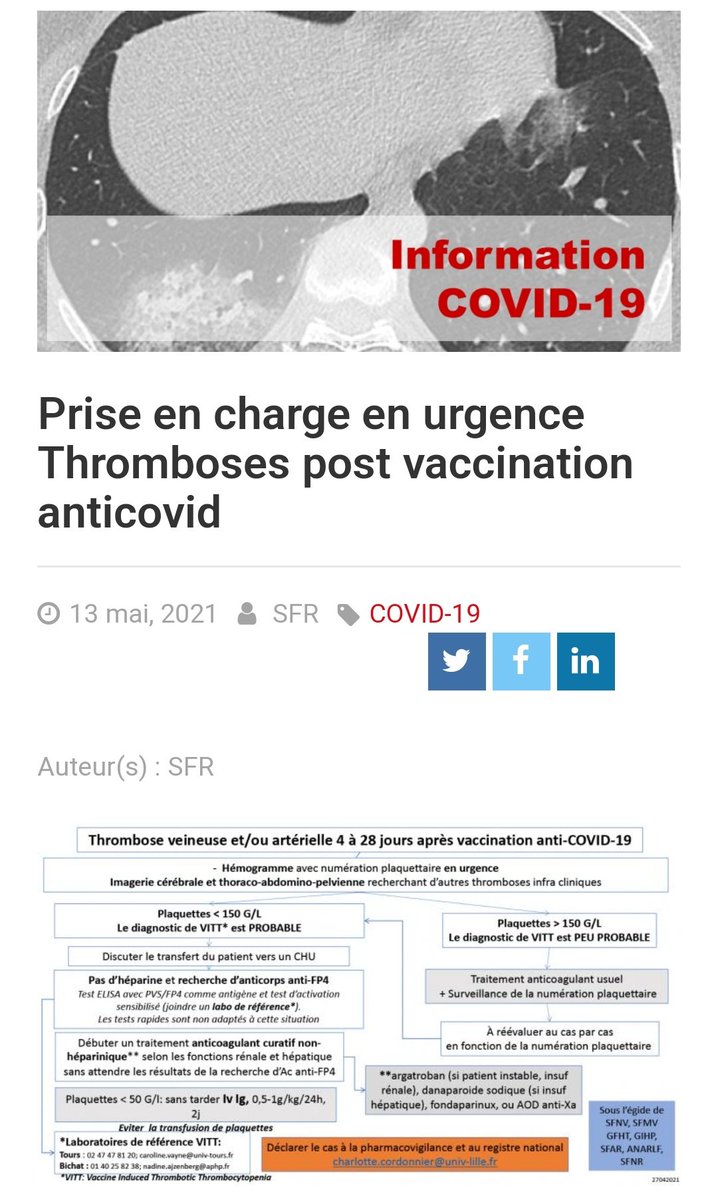 Dover63A's tweet photo. 13 mai 2021
Prise en charge en urgence Thromboses post vaccination anticovid
Société Française de Radiologie
https://t.co/xuTLEqBDkD https://t.co/Qe2bBIHWU6