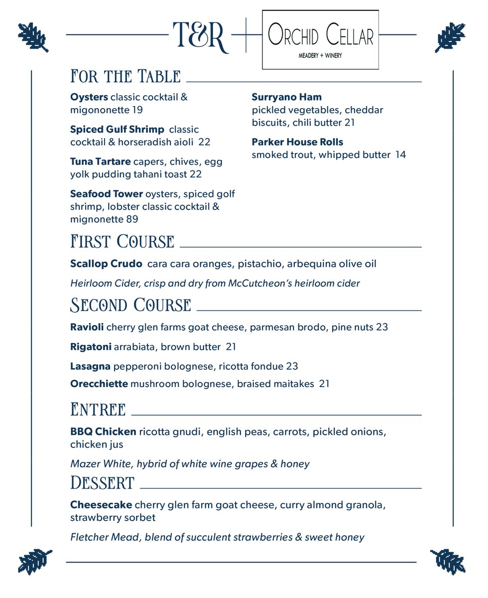 Tonight is the night to treat yourself to an unforgettable culinary journey at
Thacher &amp; Rye! Experience our meads with a 3-course menu expertly paired by Chef Bryan and his team.

thacherandrye.com/local-weds