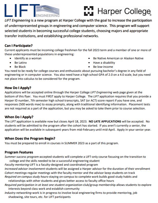 Eric LeBlanc (@leblancstem) on Twitter photo harpercollege.edu/academics/stem…
Great new program at <a href="/HarperCollege/">Harper College</a> to consider! Check to see if you qualify. Deadline is April 18th. <a href="/conantcougars/">Conant High School</a> harpercollege.edu/academics/stem…
Great new program at <a href="/HarperCollege/">Harper College</a> to consider! Check to see if you qualify. Deadline is April 18th. <a href="/conantcougars/">Conant High School</a>