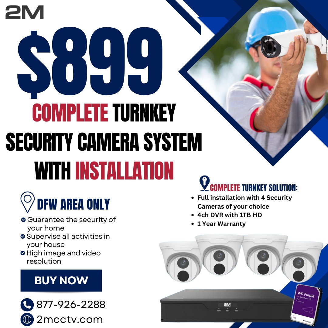 2mcctv's tweet photo. 🔥 TURNKEY SOLUTION 
🔔 ONLY $899

Are you ready to take your security to the next level? Our exclusive offer is here! 

Get a complete security camera installation service for only $899 in the DFW area! 

CALL US NOW
📞877-926-2288
🌐 https://t.co/lMV66EchjR https://t.co/xCuiwj1Fo5