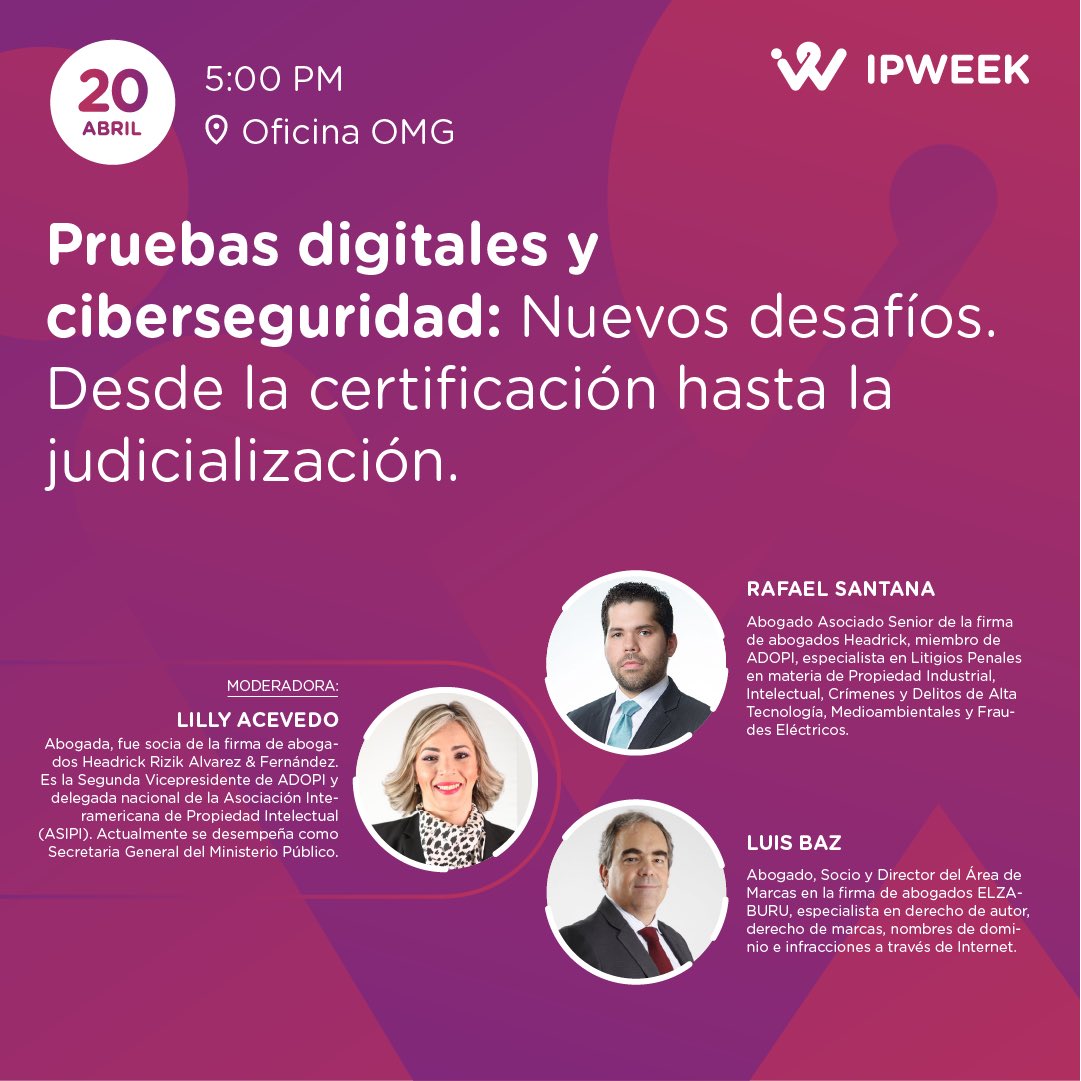 ¡Únete a nuestra charla sobre pruebas digitales y ciberseguridad! Aprende sobre extracción, certificación y preservación de pruebas digitales para procesos litigiosos en materia de PI.

¡Regístrate en el link que se encuentra en nuestra bio de IG!

#ipweek2023
#adopiipweek