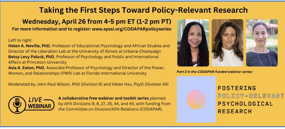 Taking the First Steps toward policy oriented research. Absolutely thrilled @apadiv45 is a part of this valuable yearlong series #psychology #research #education @APA