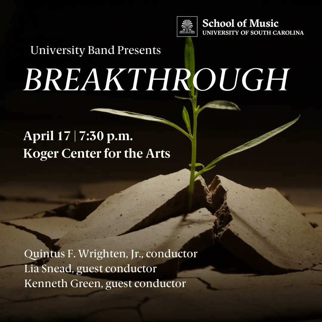 USC School of Music (@gamecockmusic) on Twitter photo #GamecockMusic University Band presents BREAKTHROUGH. This concert includes works such as "Adoration" by Florence Price and "Shut Out" by Tyler Mazone. Join them for an evening of wonderful music. #USCMusic <a href="/UofSCEvents/">UofSC Events</a> #GamecockMusic University Band presents BREAKTHROUGH. This concert includes works such as "Adoration" by Florence Price and "Shut Out" by Tyler Mazone. Join them for an evening of wonderful music. #USCMusic <a href="/UofSCEvents/">UofSC Events</a>