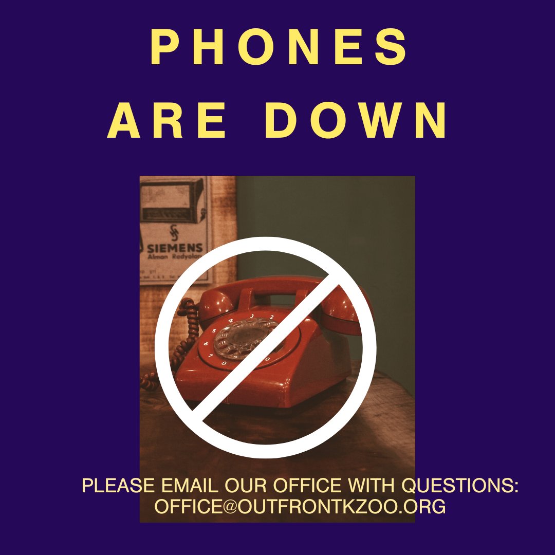 OUTFRONT KALAMAZOO (@outfrontkzoo) on Twitter photo Our phone lines are currently down. We are very sorry for the inconvience. Please send us an email with questions or concerns at office@outfrontkzoo.org. Thank you for your patience. #AlwaysOutFront Our phone lines are currently down. We are very sorry for the inconvience. Please send us an email with questions or concerns at office@outfrontkzoo.org. Thank you for your patience. #AlwaysOutFront