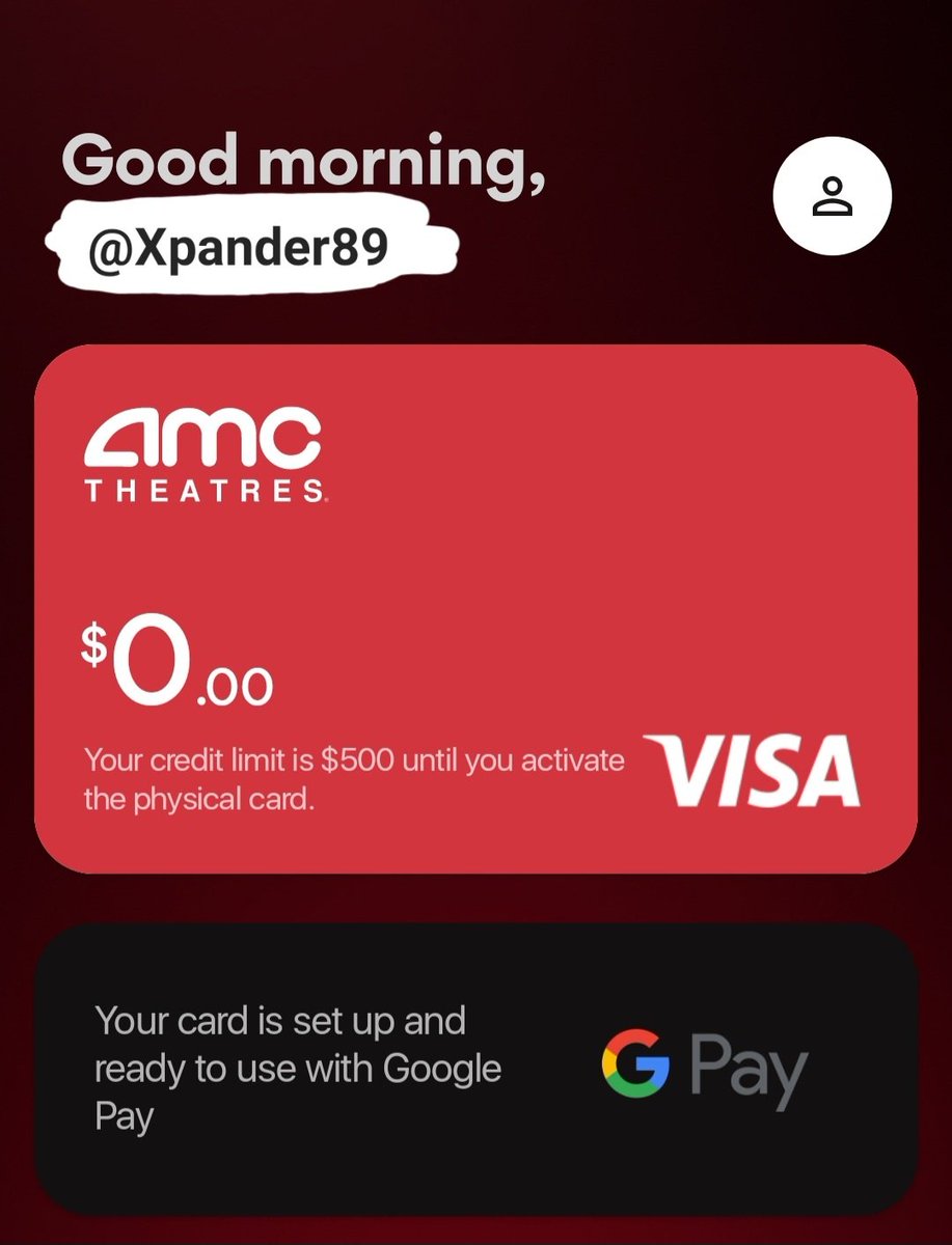 Got my #AMC #ViSA Credit Card! Thank you <a href="/CEOAdam/">Adam Aron</a> &amp; <a href="/AMCTheatres/">AMC Theatres</a>! 🍿🦍🚀