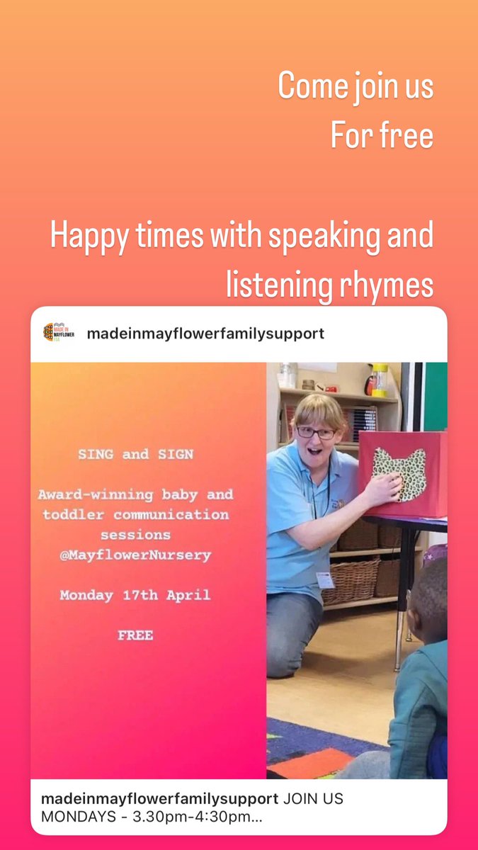Singing and signing with us again after the Easter break. Come join us (for free). @Nursery_MCA @carlyannroseMCA @NicolaMillerMCA