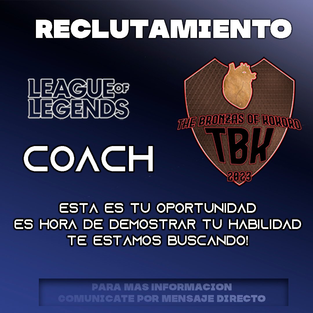 BronzasDeCocoro's tweet photo. Estamos buscando gente que tenga lo necesario para entrar a nuestra organización, mándanos tu cv a nuestro MD o wpp al  +5491140337877  ¡Suerte a todos!  @BusquedaEsports #BúsquedaEsports

@Real_GamesCL @HTKE_official https://t.co/a4D7gluwuJ
