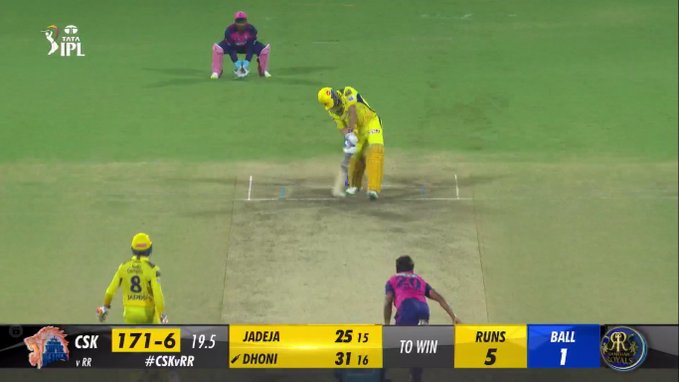 cricevents's tweet photo. Sandip Sharma Survive On Last ball against World's Best Finisher on Strike  #CSKvsRR #MSDhoni𓃵 #SandipSharma https://t.co/rMeCrbd9OW
